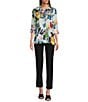 Color:Multi - Image 5 - Doodle Print Woven Point Collar 3/4 Sleeve Button-Front Tunic