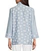 Color:Chambray Print - Image 2 - Dot Stripe Chambray Frilled High Neck Wrist Length Sleeve Button-Front Shirt