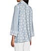 Color:Chambray Print - Image 4 - Dot Stripe Chambray Frilled High Neck Wrist Length Sleeve Button-Front Shirt