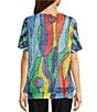 Color:Abstract Multiple - Image 2 - Double Layer Woven Mesh Printed Crew Neck Short Sleeve Blouse