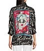 Ali Miles Fashion Conversational Print Wire Collar 3/4 Roll-Tab Sleeve Button Front Tunic, Color:Black White Print - Image 2