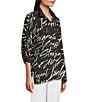 Ali Miles Fashion Conversational Print Wire Collar 3/4 Roll-Tab Sleeve Button Front Tunic, Color:Black White Print - Image 3