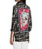 Ali Miles Fashion Conversational Print Wire Collar 3/4 Roll-Tab Sleeve Button Front Tunic, Color:Black White Print - Image 4