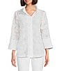 Color:White - Image 1 - Floral Embroidered Wire Collar 3/4 Bell Sleeve Button-Front Jacket