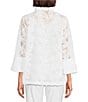 Color:White - Image 2 - Floral Embroidered Wire Collar 3/4 Bell Sleeve Button-Front Jacket
