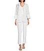 Color:White - Image 3 - Floral Embroidered Wire Collar 3/4 Bell Sleeve Button-Front Jacket