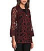 Ali Miles Jacquard Knit Mesh Square Embroider Point Collar 3/4 Sleeve Button Front Jacket, Color:Fiery Red - Image 4