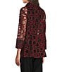 Ali Miles Jacquard Knit Mesh Square Embroider Point Collar 3/4 Sleeve Button Front Jacket, Color:Fiery Red - Image 5