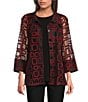 Ali Miles Jacquard Knit Mesh Square Embroider Point Collar 3/4 Sleeve Button Front Jacket, Color:Fiery Red - Image 2