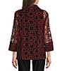 Ali Miles Jacquard Knit Mesh Square Embroider Point Collar 3/4 Sleeve Button Front Jacket, Color:Fiery Red - Image 3