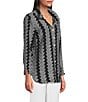 Ali Miles Jacquard Wire Collar 3/4 Cuff Sleeve Button Front Tunic, Color:Black/White - Image 3