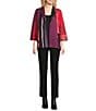 Ali Miles Knit Abstract Print Knit Lapel Collar 3/4 Sleeve Hi-Low Hem Jacket, Color:Multi - Image 3