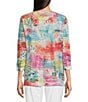 Color:Abstract Multi - Image 2 - Knit Abstract Print Round Neck 3/4 Sleeve Double Layered Popover Tunic
