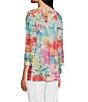 Color:Abstract Multi - Image 4 - Knit Abstract Print Round Neck 3/4 Sleeve Double Layered Popover Tunic