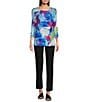 Color:Abstract Multiple - Image 3 - Knit Abstract Print Round Neck 3/4 Sleeve Tunic