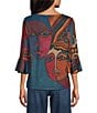 Ali Miles Knit Abstract Print Round Neck 3/4 Sleeves Pullover Top - Image 2