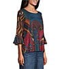 Ali Miles Knit Abstract Print Round Neck 3/4 Sleeves Pullover Top - Image 3