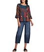 Ali Miles Knit Abstract Print Round Neck 3/4 Sleeves Pullover Top - Image 4