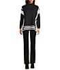 Ali Miles Knit Color Block Trimmed Mock Neck Long Sleeve Pullover, Color:Black White - Image 4