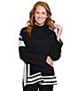Ali Miles Knit Color Block Trimmed Mock Neck Long Sleeve Pullover, Color:Black White - Image 6