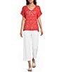 Ali Miles Knit Crochet V-Neck Short Dolman Sleeve Top - Image 3