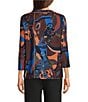 Ali Miles Knit Floral Multi Print Round Neck 3/4 Sleeve Top - Image 2