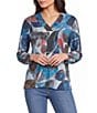 Ali Miles Knit Floral Print V-Neck 3/4 Sleeve Pullover Blouse - Image 1