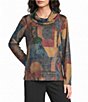 Ali Miles Knit Geometric Cowl Neck Long Sleeve Pullover - Image 1