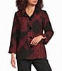 Ali Miles Knit Jacquard Mix Print Wire Neck 3/4 Sleeve Button Front Shirt - Image 1