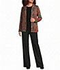 Ali Miles Knit Leaf Print Point Collar Long Sleeves Button Front Jacket - Image 3
