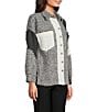 Ali Miles Knit Mixed Media Point Collar Long Sleeve Button Front Jacket, Color:Black White - Image 3