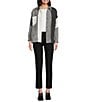 Ali Miles Knit Mixed Media Point Collar Long Sleeve Button Front Jacket, Color:Black White - Image 5