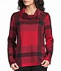 Ali Miles Knit Plaid Split Cowl Neck Long Sleeve Sweater Tunic - Image 1