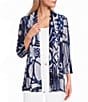 Ali Miles Knit Print Open Neck Band 3/4 Sleeve Kimono Jacket - Image 1