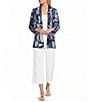 Ali Miles Knit Print Open Neck Band 3/4 Sleeve Kimono Jacket - Image 3