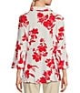 Color:Red - Image 2 - Knit Print Point Collar 3/4 Bell Sleeve Button-Front Tunic