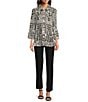 Color:Black/White - Image 3 - Knit Print Point Collar 3/4 Bell Sleeve Button-Front Tunic
