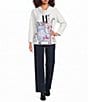Ali Miles Knit Quilt Placed Animal Print Cowl Collar 3/4 Sleeve Front Drawstring Top - Image 3