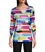 Color:Abstract Multiple - Image 1 - Knit Sequin Round Neck 3/4 Sleeve Abstract Print Pop Over Tunic