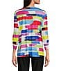 Color:Abstract Multiple - Image 2 - Knit Sequin Round Neck 3/4 Sleeve Abstract Print Pop Over Tunic