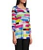 Color:Abstract Multiple - Image 3 - Knit Sequin Round Neck 3/4 Sleeve Abstract Print Pop Over Tunic