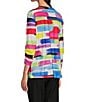 Color:Abstract Multiple - Image 4 - Knit Sequin Round Neck 3/4 Sleeve Abstract Print Pop Over Tunic