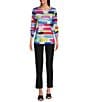 Color:Abstract Multiple - Image 5 - Knit Sequin Round Neck 3/4 Sleeve Abstract Print Pop Over Tunic