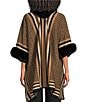 Ali Miles Knit Texture Stripe Borders Plush Trim Open Front 3/4 Sleeve Sweater Jacket - Image 2