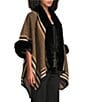 Ali Miles Knit Texture Stripe Borders Plush Trim Open Front 3/4 Sleeve Sweater Jacket - Image 3