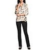 Ali Miles Knit Textured Abstract Print Point Collar 3/4 Sleeve Top - Image 3