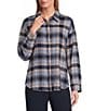 Ali Miles Knit Textured Mix Plaid Wire Collar 3/4 Sleeve Button Front Shirt - Image 1