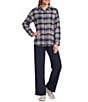 Ali Miles Knit Textured Mix Plaid Wire Collar 3/4 Sleeve Button Front Shirt - Image 3