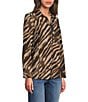 Ali Miles Knit Zebra Print Point Collar Long Roll-Tab Sleeve Quarter-Zip Tunic, Color:Zebra - Image 3