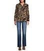 Ali Miles Knit Zebra Print Point Collar Long Roll-Tab Sleeve Quarter-Zip Tunic, Color:Zebra - Image 5